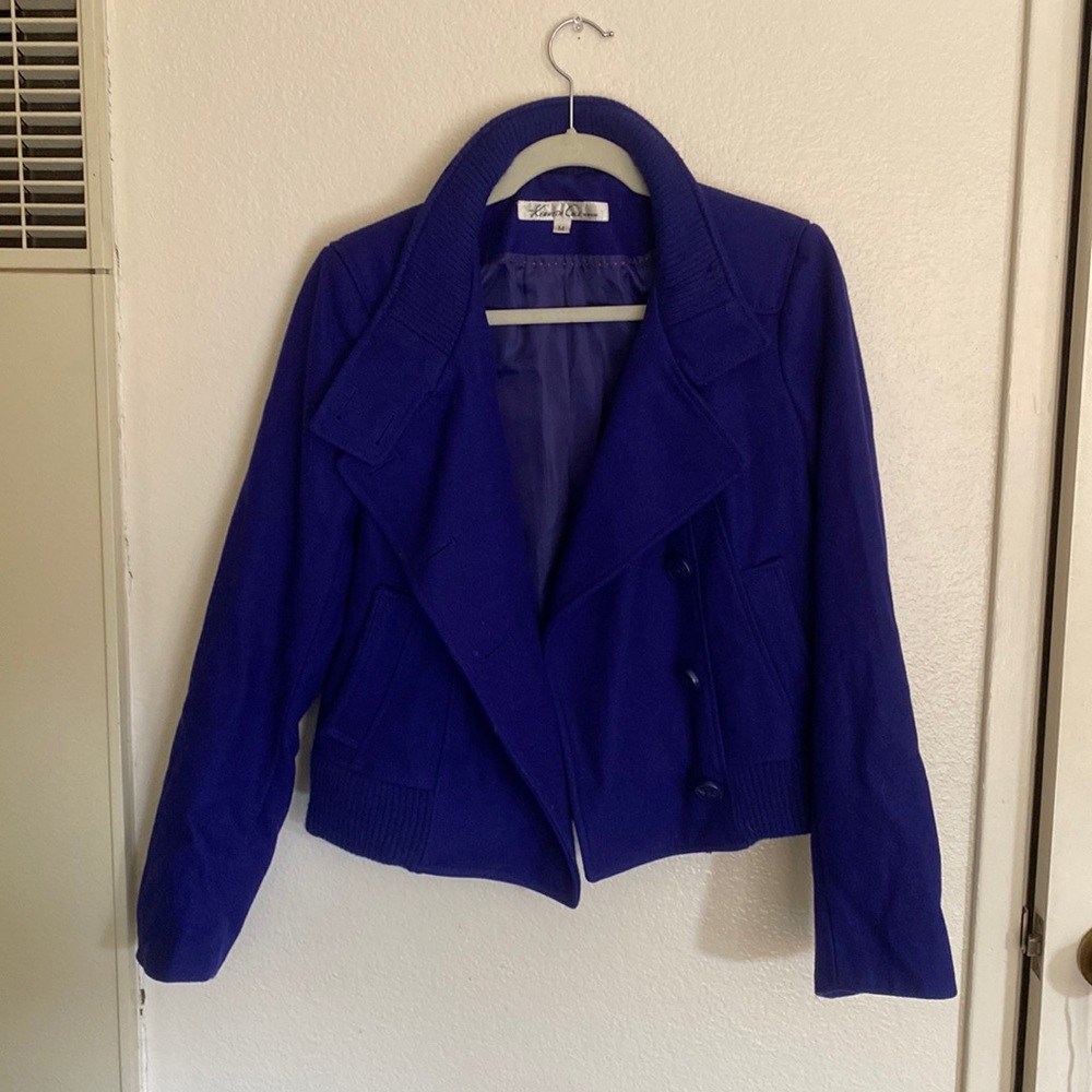 Kenneth Cole blue wool motorcycle button coat